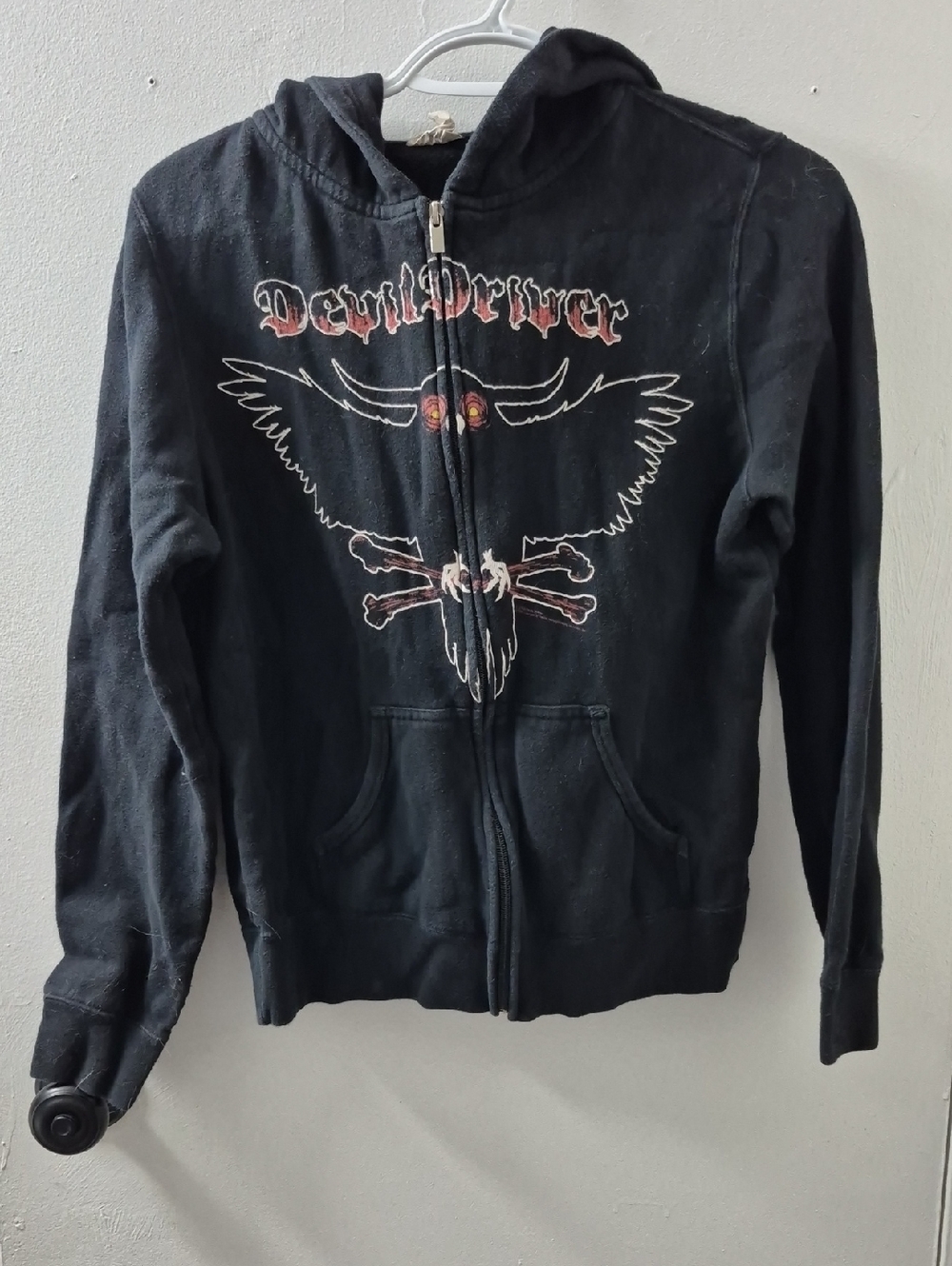 Black Zip-Up DevilDriver Hoodie With Eagle Graphic